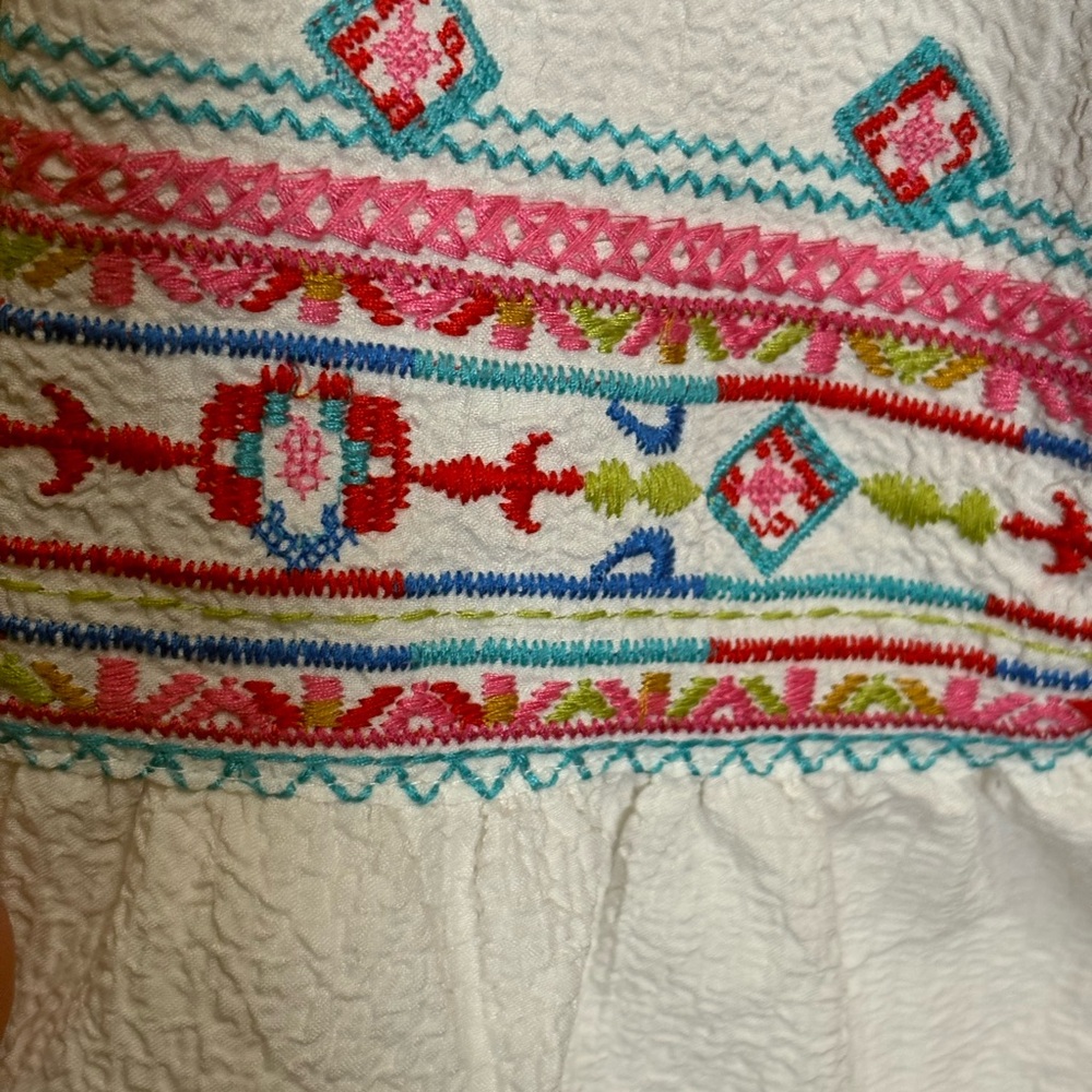 CALESSA Bohemian White Blouse with Colorful Embroidery,Size M - Picture 9 of 13